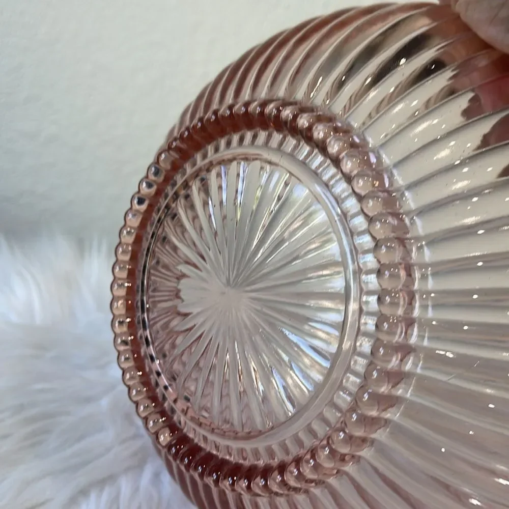 ANCHOR HOCKING PINK DEPRESSION GLASS RIBBED 8